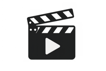 Clapperboard with play button icon representing video production, film making, and media entertainment concept