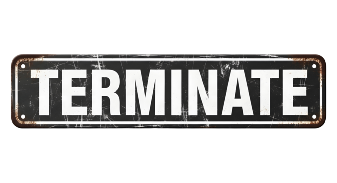 Grungy TERMINATE warning sign, isolated on a pure white or transparent background, for danger