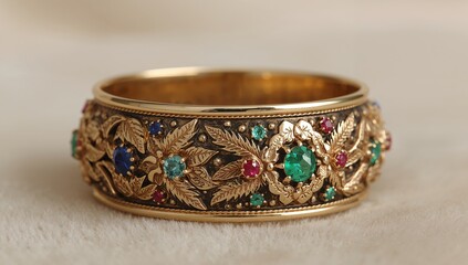 Golden Floral Adornment with Gemstones Elaborate Design, Detailed Textures.