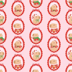 Cute Christmas Capybara  Holiday Pattern.Coquette pattern
