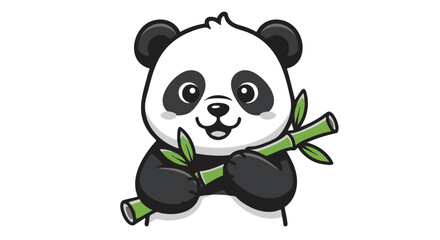 Obraz premium Adorable cartoon giant panda cub holding a stalk of green bamboo
