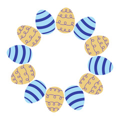 Colorful decorative eggs arranged in a circular pattern for spring celebration events