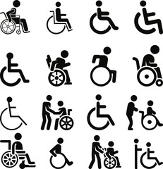 Wheelchair glyph handicap icon vector set