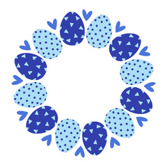 Colorful blue easter egg wreath design with playful patterns for spring celebration decoration