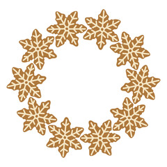 Decorative gingerbread snowflakes arranged in a circular pattern for winter celebrations and festive decorations