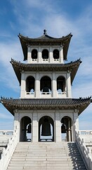 Fototapeta premium Historic pagoda tower scenic park photography clear sky wide angle
