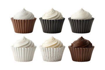 Collection of delicious freshly baked miniature cupcakes with varied frostings and colorful wrappers perfect sweet treats for celebrations transparent background