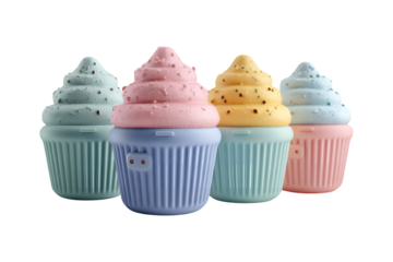 Colorful pastel cupcake shaped bath bombs sweet dessert treats vibrant adorable whimsical beauty spa relaxation soothing aroma transparent background