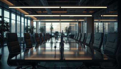 Conference room meeting boardroom office interior chairs table business corporate design modern space on transparent background