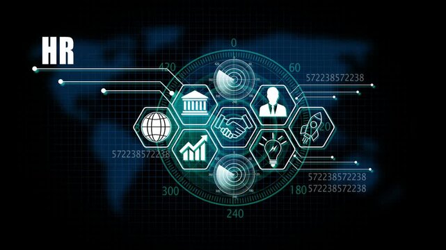 HR Lifecycle on Futuristic Radar Technology Background. 4k animation 