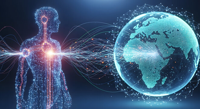 Digital Human Interacting with Global Network, Conceptualizing Technology and Connectivity