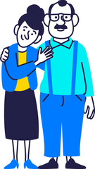 Elderly couple hugging together.