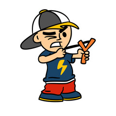 
Playful boy slingshot





