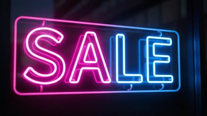 Bright Neon Sign Sale Vibrant Pink and Blue Colors Create Eye Catching Advertising for Promotions, Discounts, and Marketing in Retail Environments with Lively Atmosphere and Inviting Light