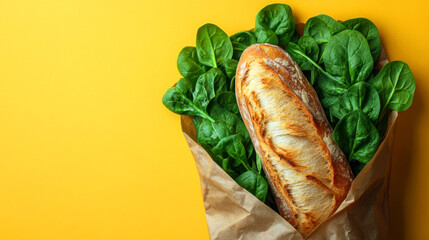 Baguette and spinach fresh ingredients