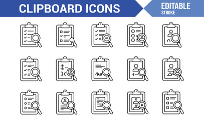 Management and Office Icons — Vector Line Art Clipboards for Business and Task Planning