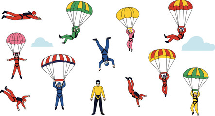 Skydiving, Parachute, Freefall, Adventure, Air, Jump, Sport, Cloud, Flight, Suit, Group, Colorful, Motion, Extreme, Outdoor, Activity, Team, Landing, Fun, Altitude