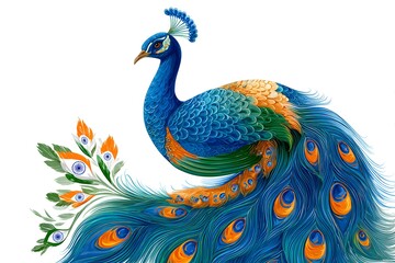 Fototapeta premium Peacock. Popular geometric composition. India. Indian flag. East. For designers, marketers, IT professionals. Popular image, illustration.