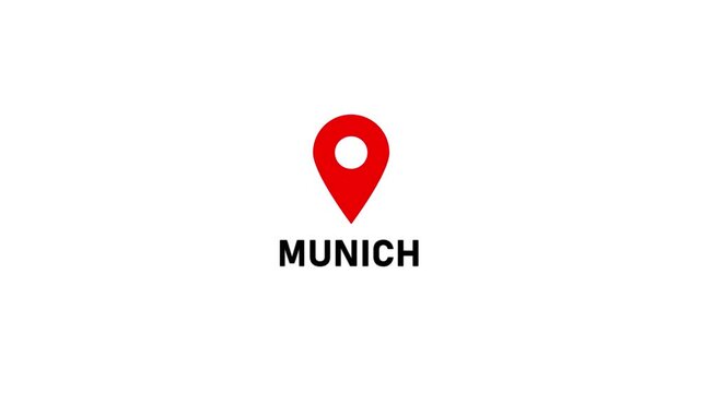 location of the city of Munich ,the name of the place with the location has been displayed, sign animated with alpha channel 4k