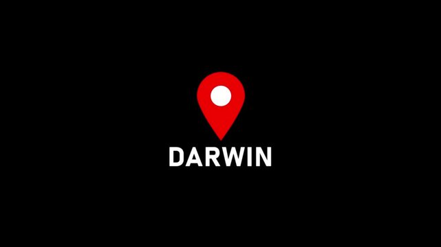 location of the city of Darwin ,the name of the place with the location has been displayed,