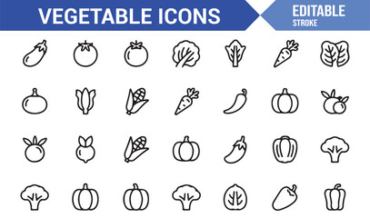 Organic Farm Vegetable Icons — Outline Vector Set for Natural and Eco Food Design