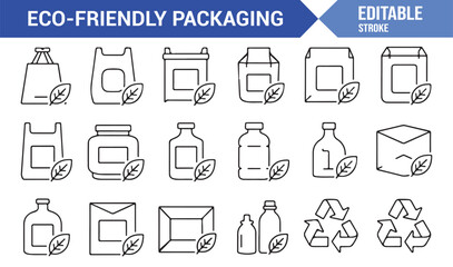 Editable Eco Line Icons — Vector Pack of Sustainable Packaging and Recycling Symbols