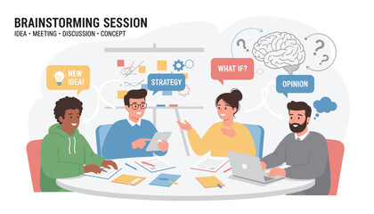 Diverse group of professionals engaged in a dynamic brainstorming session, exchanging ideas, strategies, and opinions around a table, fostering innovation and teamwork in a modern office setting.