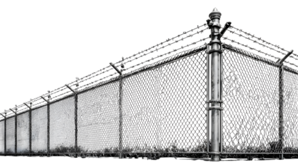 A chain link fence topped with barbed wire forms a formidable security barrier