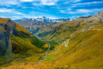Przełęcz Furka (niem. Furkapass, wł. Passo della Furka) widok z przełęczy, Alpy, jesień 2025 © grzegorz_pakula
