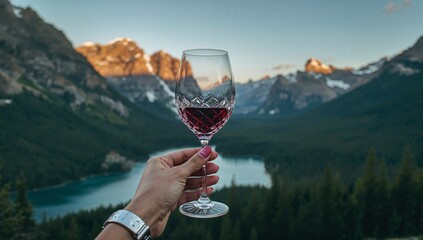 one glass of wine in the hand