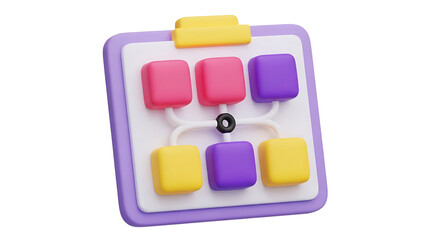 3d flowchart or organizational chart icon isolated on transparent background