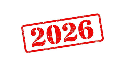 Red stamp with the year 2026 isolated on transparent background