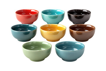 Colorful handcrafted ceramic bowls vibrant artisanal pottery set for kitchenware home decor an inviting artistic collection transparent background