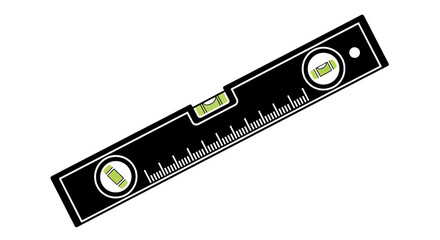 Black spirit level tool with green bubble isolated on transparent background