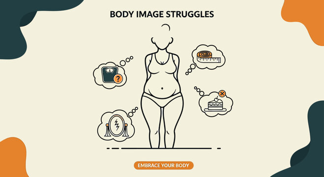 Overcoming body image struggles and embracing self love, promoting mental wellness and body positivity, a reminder to accept yourself and celebrate your curves and inner beauty