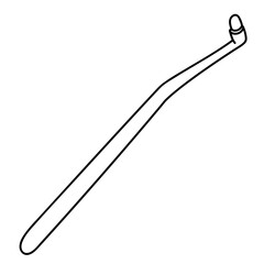 Black and white hand drawn doodle illustration of a single tuft toothbrush. Ideal for health, medical, and personal care themes, especially for minimalistic or educational content related to oral
