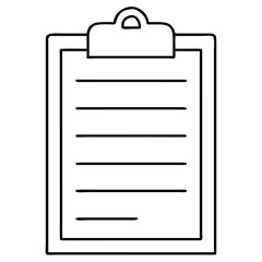 3d icon of black and white outline drawing of a clipboard with lines of text