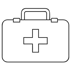 Obraz premium 3d icon of a black and white line drawing of a first aid kit with a red cross symbol