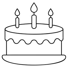 3d icon of line drawing of a birthday cake with three candles