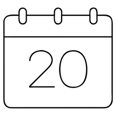 3d icon of outline drawing of a calendar page showing the number 20