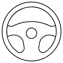 3d icon of black and white outline drawing of a car steering wheel