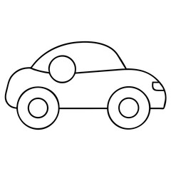 3d icon of black and white outline drawing of a simple car