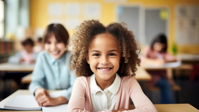 Young students engaged in learning with positive attitudes in a bright classroom setting