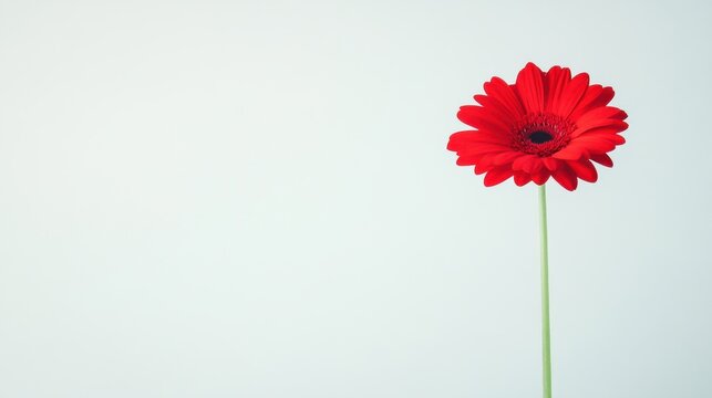 Bright red gerbera daisy blooms against a plain background creating a striking floral display in a minimalist setting