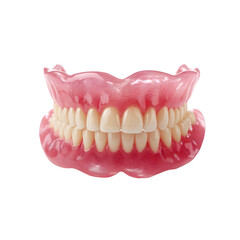 Obraz premium A pair of dentures showcasing teeth and pink gums presented on a clean white background