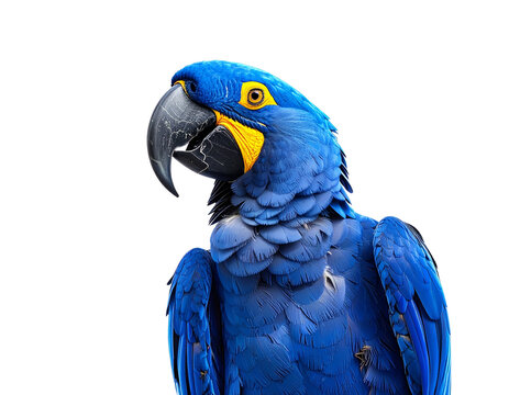 Vibrant blue hyacinth macaw parrot against a dark background