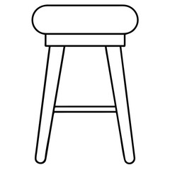 3d icon of a clean line art illustration of a bar stool with a padded seat and four legs, isolated on a