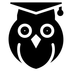 3d icon of stylized black icon of an owl wearing a graduation cap, symbolizing wisdom and education