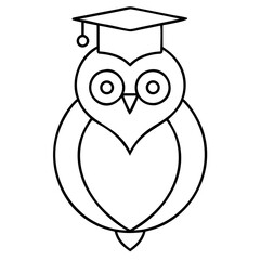 3d icon of stylized black and white outline drawing of an owl wearing a graduation cap