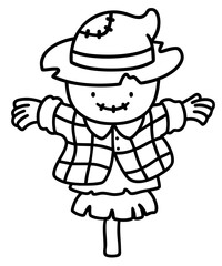 Scarecrow. Autumn Halloween Character with Plaid Shirt, Straw Hat and Patchwork Skirt, Friendly Farm Guardian for Spooky Harvest
